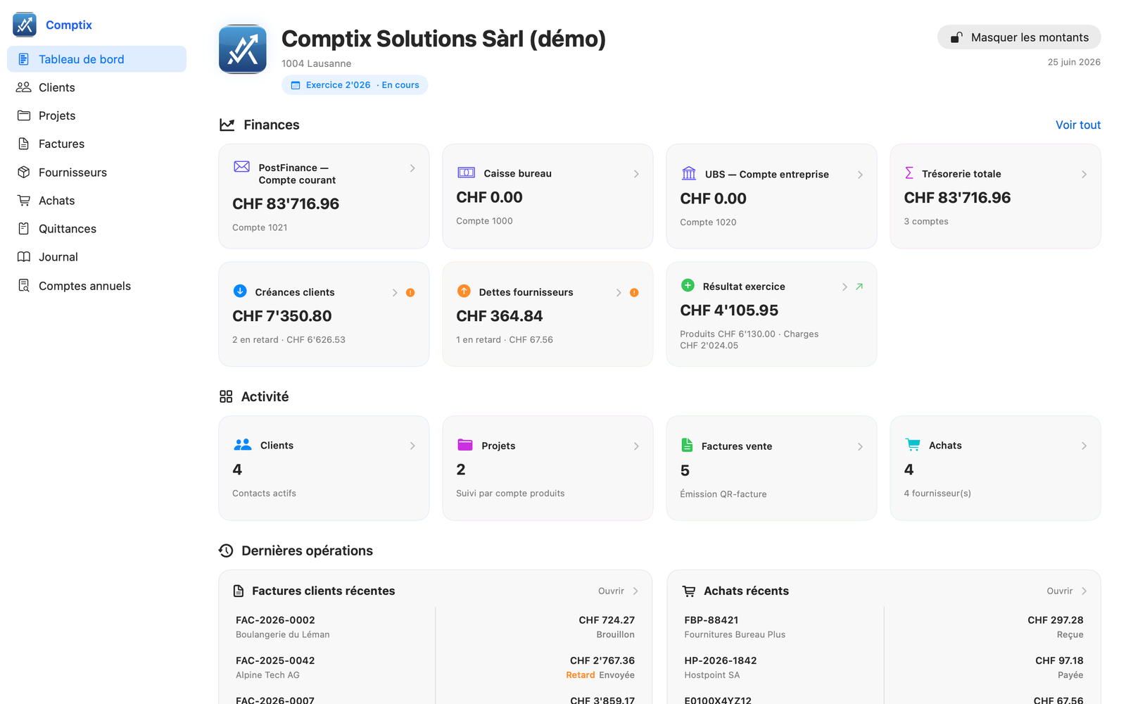 Comptix - tableau de bord comptable sur Mac